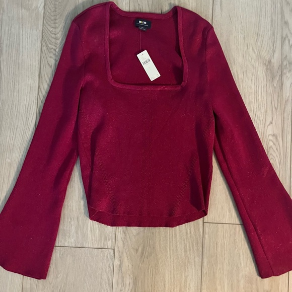 Anthropologie, NWT,‎ MAEVE square neck, bell sleeve sweater, raspberry sparkle L - Picture 5 of 6